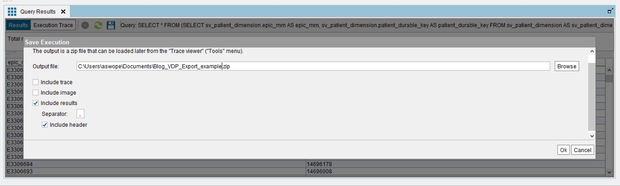 Denodo VDP save execution dialog box