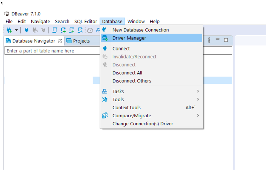 Database, Driver Manager, DBeaver