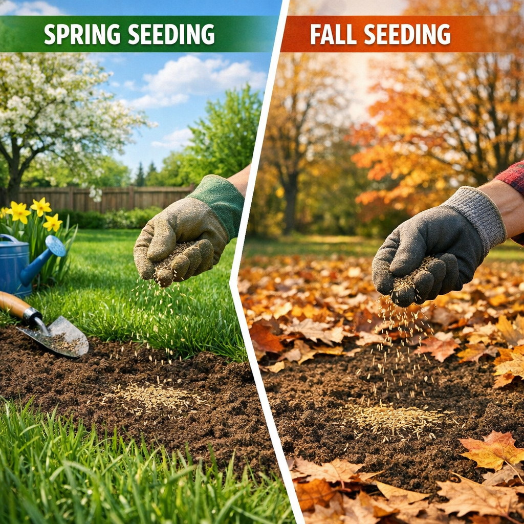 Spring vs Fall Lawn Seeding Hands