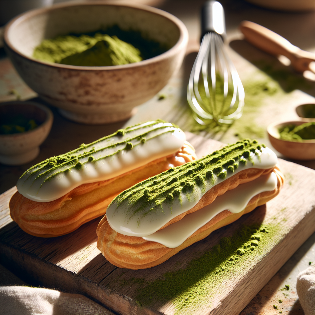 Matcha Eclair Design Homemade Matcha Eclairs with White Chocolate Glaze Recipe — Image