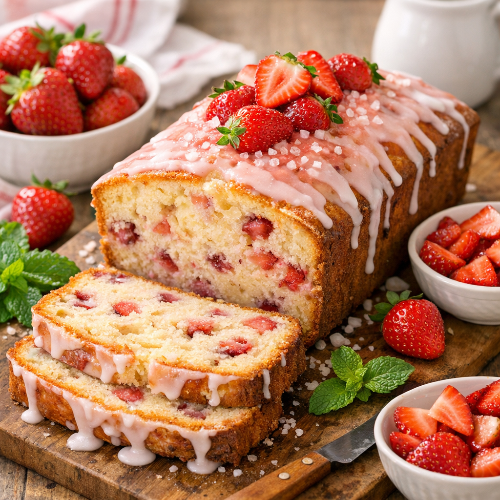 Fresh Strawberry Pound Cake with Glaze