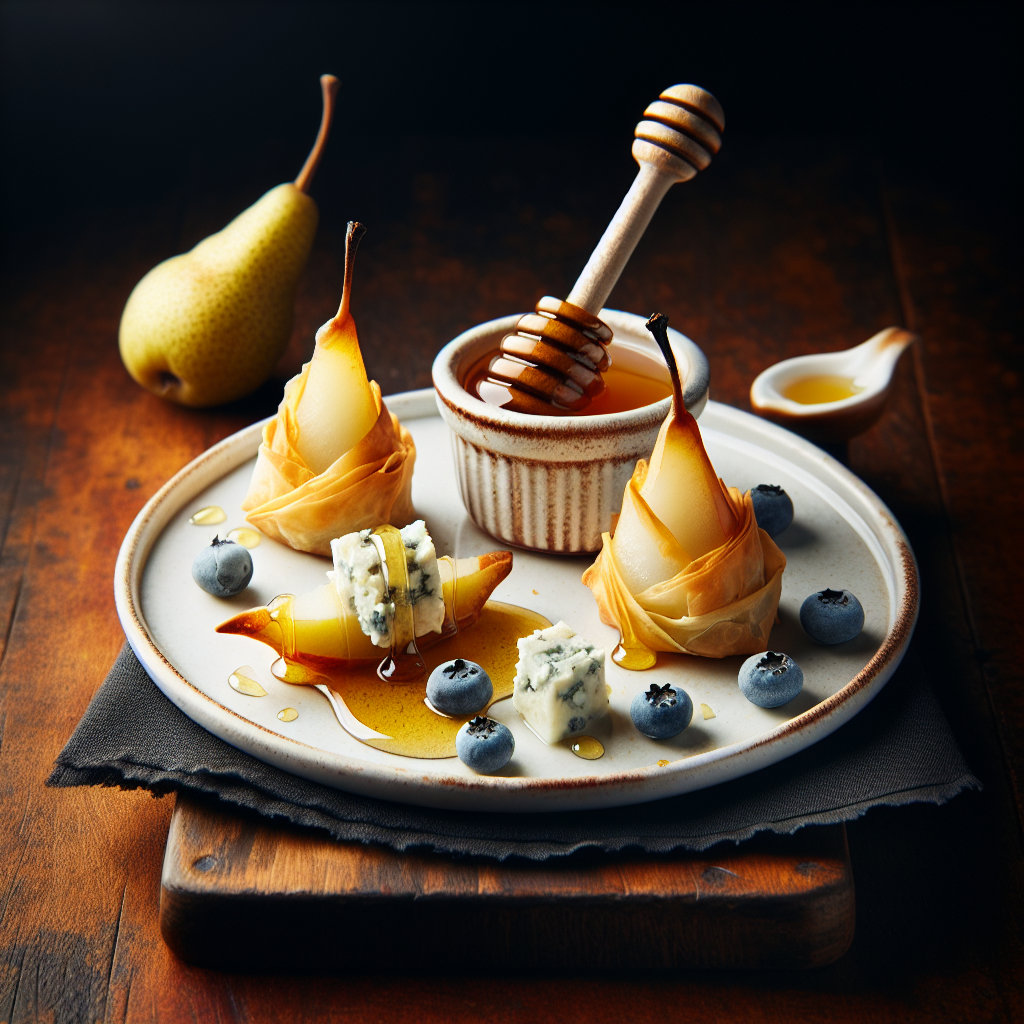 Pear Blue Cheese Phyllo Bites with Honey: Elegant Party Snacks — Image