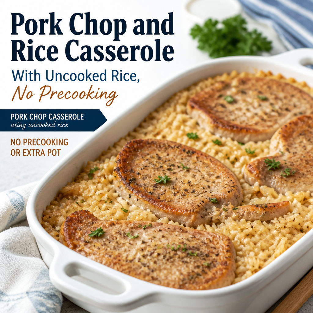 Writing In Rice Pork Chop and Rice Casserole With Uncooked Rice, No Precooking ...